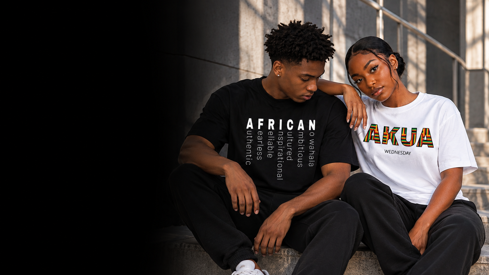 Couple wearing black Soul and AFRICAN T-shirts